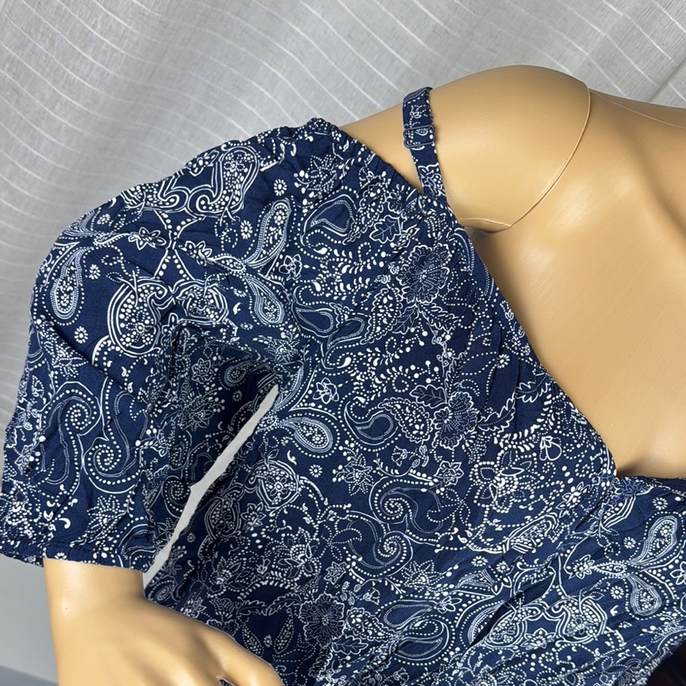 Navy Paisley Off-Shoulder Women's Top Size 1- 1X - Picture 4 of 12